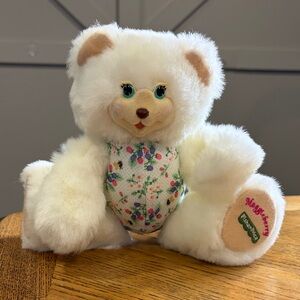 1998 Fisher Price Briarberry Collection Maggieberry Bear White Plush Floral Body